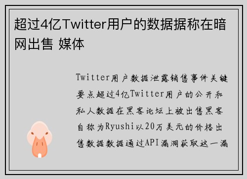 超过4亿Twitter用户的数据据称在暗网出售 媒体