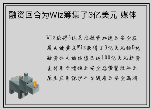融资回合为Wiz筹集了3亿美元 媒体